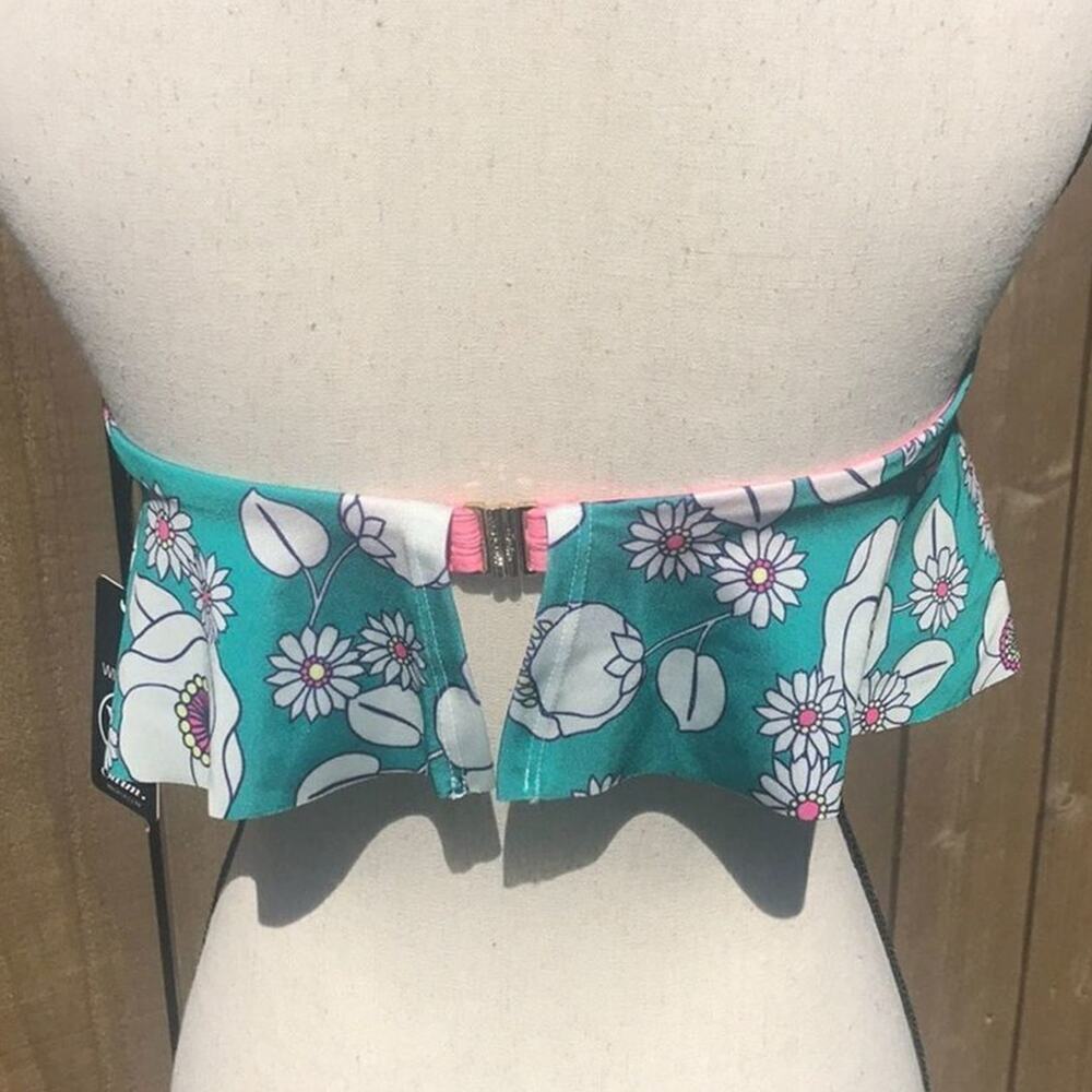WILDFOX Sixties Floral Emerald Strapless Bandeau Bikini Top Women's Medium NWT - Picture 3 of 6